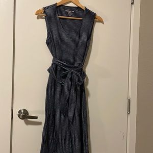 Toad & Co V Neck Blue & White Striped Sleeveless Back Tie Dress